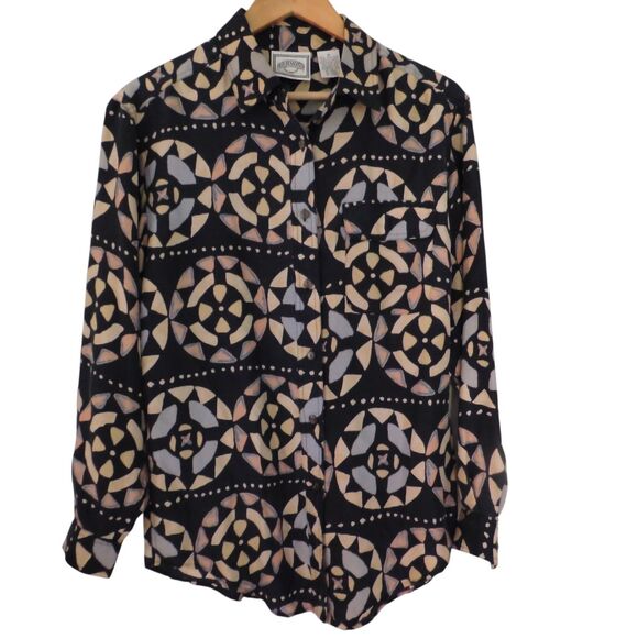 Vintage Peaches & Smith Silk Shirt Womens M Button Up Long Sleeve Bohemian Chic - Picture 1 of 6